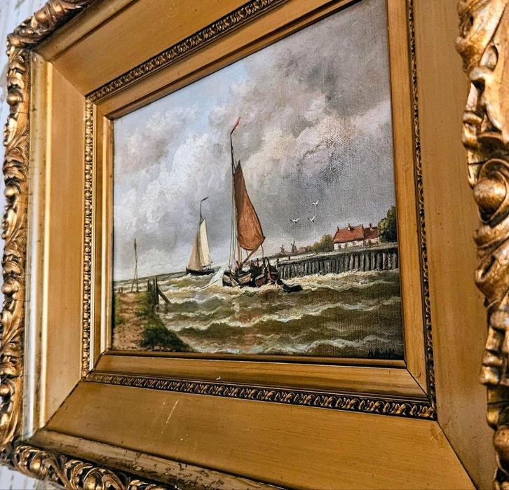 Hendrik-.Hulk (1842-1937) Zuiderzee Schilderij - zie foto s, Antiek en Kunst, Kunst | Schilderijen | Klassiek, Ophalen