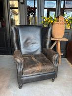 Stoere geschuurde leren oorfauteuil Merk Rofra, Huis en Inrichting, Gebruikt, Stoer Industrieel, Leer, 75 tot 100 cm