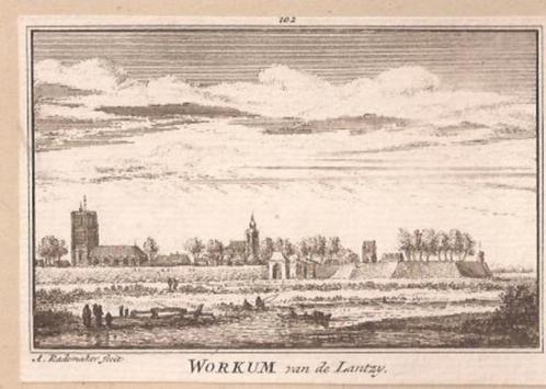 Woudrichem. Workum van de Lantzij.Kopergravure Abr.Rademaker, Antiek en Kunst, Kunst | Etsen en Gravures, Ophalen of Verzenden