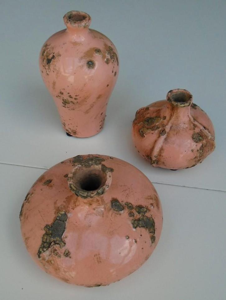VAZEN OLD LOOK ZALM ROZE KLEIN 3 DLG SET NIEUW, Huis en Inrichting, Woonaccessoires | Vazen, Nieuw, Overige kleuren, Minder dan 50 cm