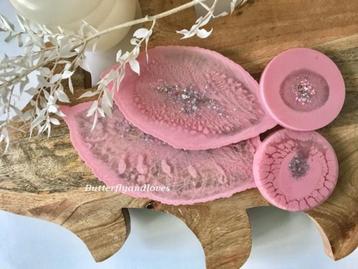 Handgemaakte onderzetter in bladvorm met glitters Roze Wit beschikbaar voor biedingen