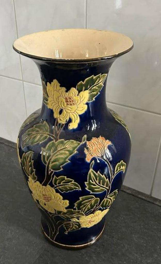 Antieke blauwe bloemenvaas, 52cm hoog groot vaas, Antiek en Kunst, Antiek | Vazen, Ophalen of Verzenden