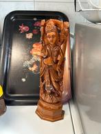 Krishna houten beeld houtsnijwerk op lotus 35 cm notenhout, Antiek en Kunst, Ophalen of Verzenden