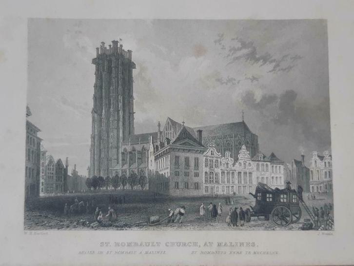 044 / St. Romboutskerk te Mechelen Staalgravure uit 1835, Antiek en Kunst, Kunst | Etsen en Gravures, Ophalen of Verzenden