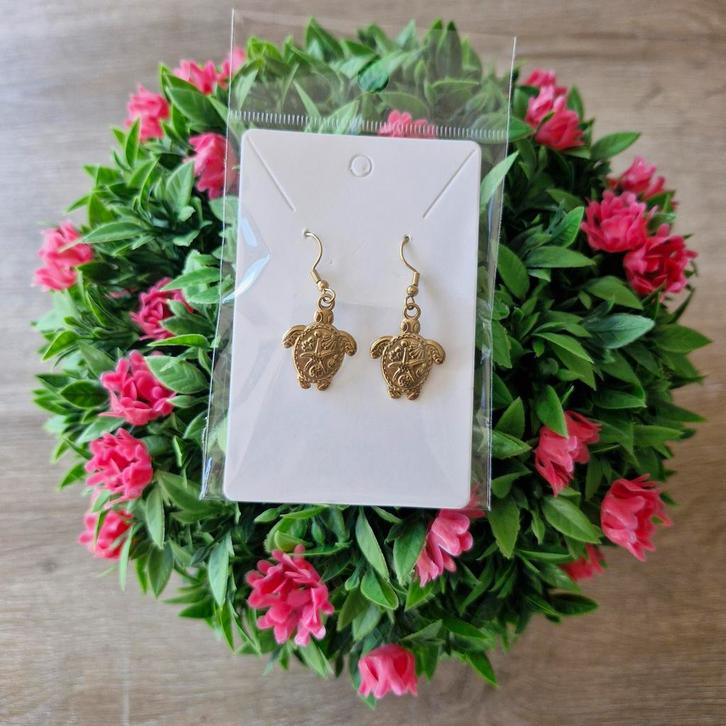 Goudkleurige rvs oorbellen 'schildpad', Sieraden, Tassen en Uiterlijk, Oorbellen, Zo goed als nieuw, Overige materialen, Goud