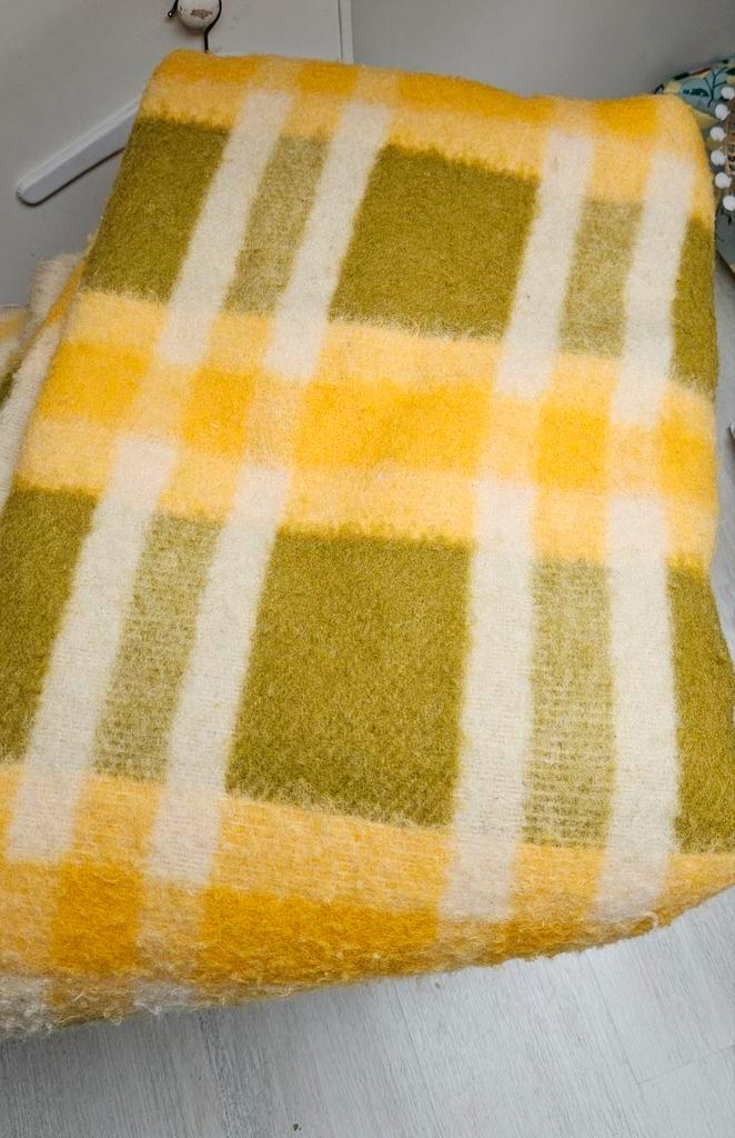 Vintage retro wollen deken geruit ruiten, Antiek en Kunst, Antiek | Kleden en Textiel, Ophalen of Verzenden