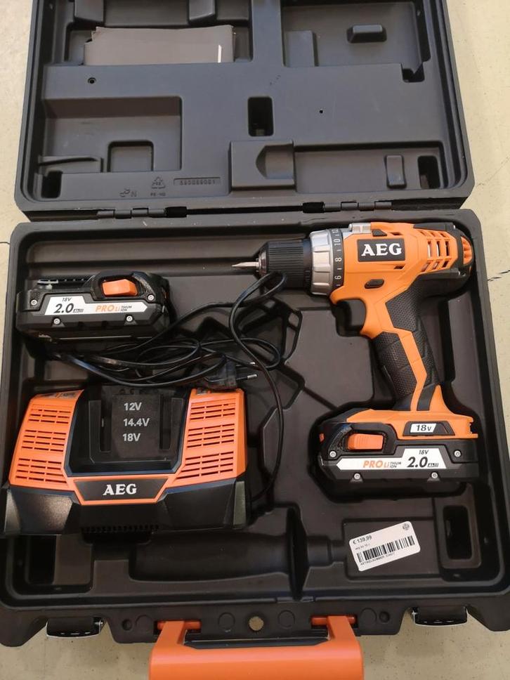 AEG 18V Accuboormachine met 2 Accu's en Lader, Doe-het-zelf en Verbouw, Gereedschap | Boormachines, Gebruikt, Boor- en Schroefmachine