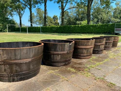 Bloembak wijnvat regenton schapenvel whiskyvat houten bak, Tuin en Terras, Bloembakken en Plantenbakken, Nieuw, Hout, 60 tot 100 cm