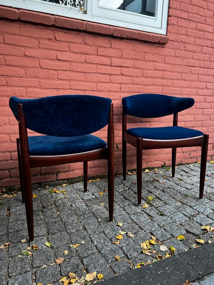 Vintage Cowhorn Teak Stoelen - Set van 2, Huis en Inrichting, Stoelen, Gebruikt, Twee, Hout, Blauw, Ophalen