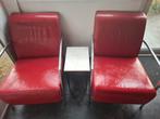 2 Rode Leren Fauteuils, Ophalen, Gebruikt, 75 tot 100 cm, 50 tot 75 cm