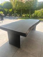 Ogineel massief eiken boomstam tafel antraciet gelakt, Tuin en Terras, Tuintafels, Ophalen, Rechthoekig, Hout