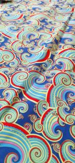 Stof, groen blauw gekronkelde 10 meter, Hobby en Vrije tijd, Stoffen en Lappen, Blauw, 120 cm of meer, Ophalen of Verzenden, Polyester