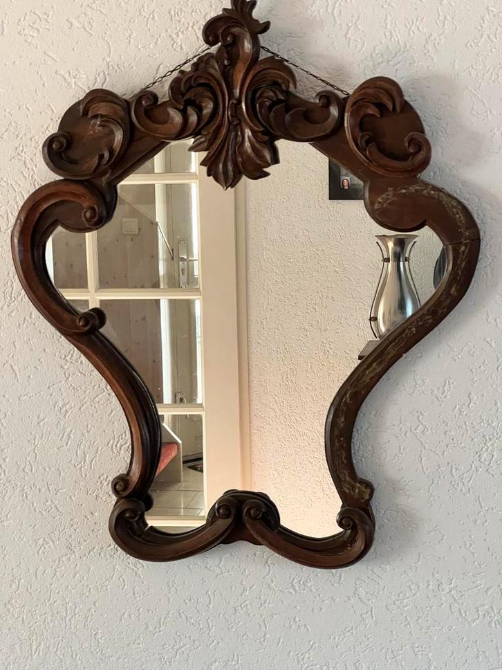 Brocante Spiegel met Houten Lijst, Huis en Inrichting, Woonaccessoires | Spiegels, Gebruikt, Minder dan 50 cm, Minder dan 100 cm