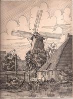 Roodeschool tekening Molen Sievers 50/60er jaren, Ophalen of Verzenden