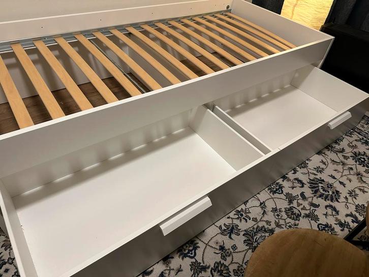 Ikea Brimnes bedframe wit 80x200cm met lattenbodem, Huis en Inrichting, Slaapkamer | Bedden, Zo goed als nieuw, Eenpersoons, 80 cm