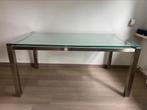 RVS glazen eettafel, Huis en Inrichting, Tafels | Eettafels, Ophalen, Gebruikt, 50 tot 100 cm, Vijf personen of meer