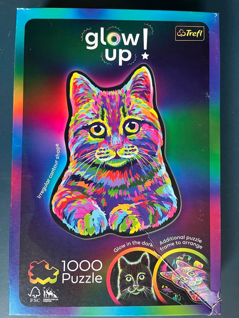Trefl Glow Up Kat Puzzel 1000 Stukjes, Ophalen of Verzenden, 500 t/m 1500 stukjes, Zo goed als nieuw, Legpuzzel