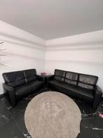 Zwarte lederen bank 3+2+1 zits, Huis en Inrichting, Ophalen, Gebruikt, Rechte bank, 200 tot 250 cm