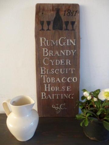 Handgeschilderd paneel/antiek vintage sign/pubbord/Rum Gin beschikbaar voor biedingen