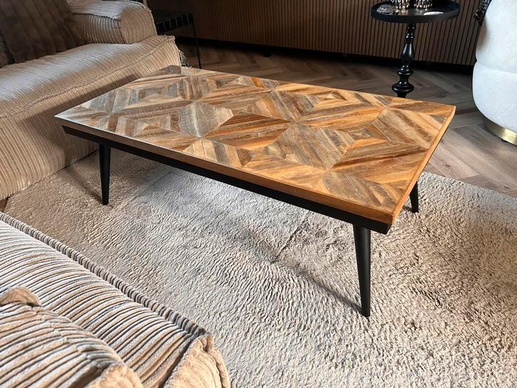 Salontafel mangohout inleg vintage industrieel. By-Boo, Huis en Inrichting, Tafels | Salontafels, Zo goed als nieuw, Minder dan 50 cm