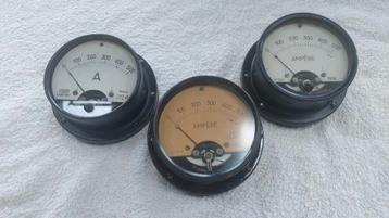 3 oude ampère meters locomotief meters, oude instrumenten  beschikbaar voor biedingen
