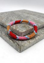 Glaskralen armband - rood, roze en goud - RB223, Overige materialen, Overige kleuren, Verzenden, Nieuw