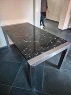 Rvs tafel met marmer blad, Huis en Inrichting, Tafels | Eettafels, Ophalen of Verzenden, Zo goed als nieuw, Rechthoekig, 50 tot 100 cm