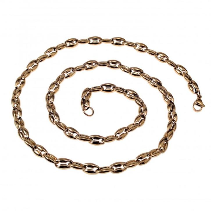 60cm6mm Koffieboon Ketting Verguld RVS Schakelketting Unisex, Sieraden, Tassen en Uiterlijk, Kettingen, Nieuw, Overige materialen