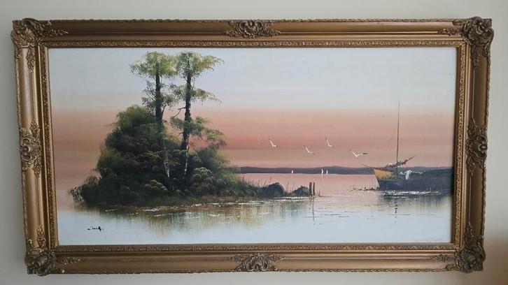 Antiek Schilderij met Gouden Frame 110x60, Antiek en Kunst, Kunst | Schilderijen | Klassiek, Ophalen