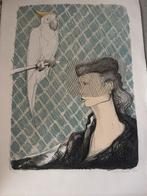 Ronald Tolman Litho - Vrouw met Kaketoe, Ophalen of Verzenden