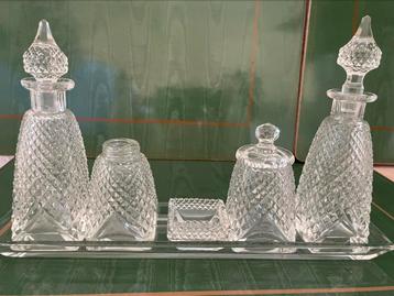 Vintage kristallen peper, zout etc setje beschikbaar voor biedingen