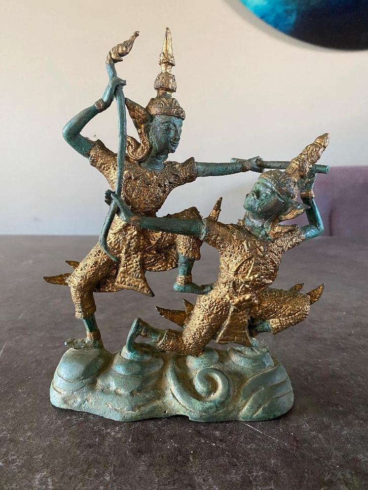 Thaise Brons Gevechtsscène Phra Rama en de Demon beeld, Antiek en Kunst, Kunst | Beelden en Houtsnijwerken, Ophalen of Verzenden