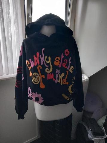 Hoodie/ capuchon sweater, Bershka, zwart, print, maat XS  beschikbaar voor biedingen