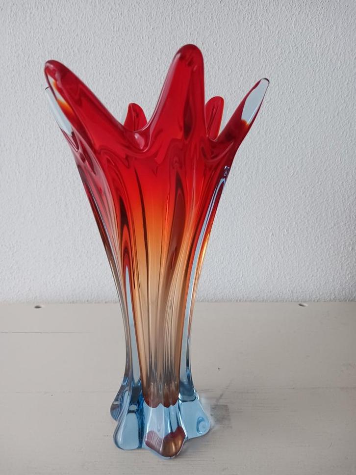 Murano Sommerso Vaas Oranje/Blauw - Vintage 1950-1979, Antiek en Kunst, Antiek | Glas en Kristal, Ophalen of Verzenden
