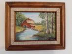 Schilderij dorpsgezicht watermolen, Antiek en Kunst, Kunst | Schilderijen | Klassiek, Ophalen of Verzenden
