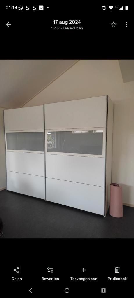 Witte schuifdeurkast met hangruimte en planken, Huis en Inrichting, Kasten | Kledingkasten, Zo goed als nieuw, 200 cm of meer