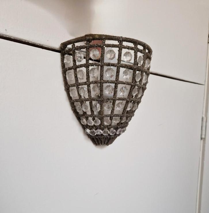 Chique vintage wandlamp met draad en kristallen hollywood, Huis en Inrichting, Lampen | Wandlampen, Zo goed als nieuw, Ophalen of Verzenden