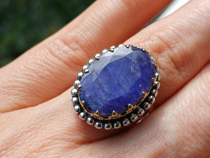 Vanoli 925 zilveren design ring met ruwe saffier maat 17,25, Sieraden, Tassen en Uiterlijk, Ringen, Nieuw, Dame, 17 tot 18, Blauw