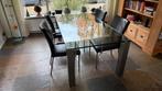 Glazen eettafel incl 4 stoelen, Huis en Inrichting, Tafels | Eettafels, Ophalen, Strak, Gebruikt, 200 cm of meer