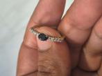 18 karaat goud ring met diamanten en saffier maat 18, Verzenden, Goud, Ring