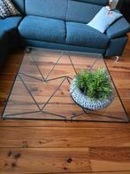 Vierkante design salontafel 1.00x1.00 m. Glas/zwart metaal, Huis en Inrichting, Tafels | Salontafels, Ophalen, Gebruikt, 50 tot 100 cm