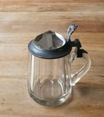 Oude glazen bierpul met tinnen / glazen deksel, Ophalen of Verzenden