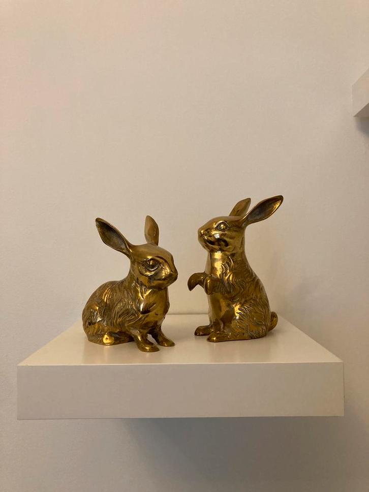 Antieke Messing Konijnen XL beelden set 2/ groot en koper, Antiek en Kunst, Antiek | Koper en Brons, Koper, Ophalen of Verzenden