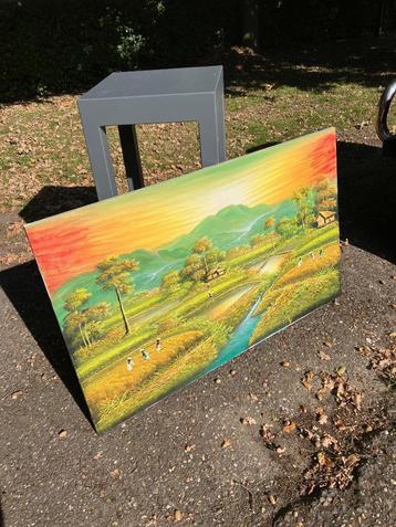 Aziatisch olieverf schilderij op canvas beschikbaar voor biedingen