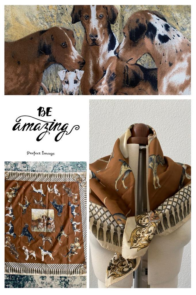 Vintage hand gerolde zijden sjaal met jacht- en ras honden, Kleding | Dames, Mutsen, Sjaals en Handschoenen, Gedragen, Sjaal, Maat 42/44 (L)