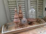 Houten dienblad +stolp op voet, ornamenten stoer sober, Huis en Inrichting, Woonaccessoires | Overige, Ophalen, Gebruikt