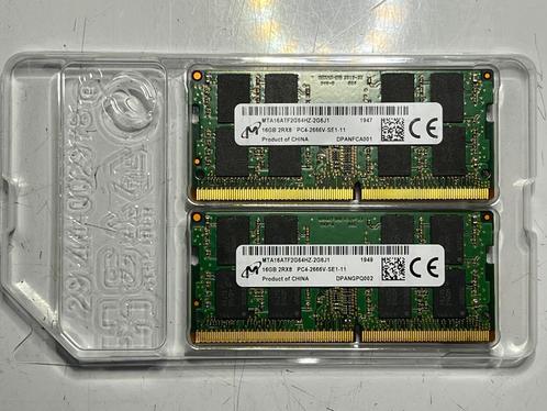 2x MICRON 16GB (32GB) DDR4 2400 MHZ PC4-21300 2RX8 SO-DIMM, Computers en Software, RAM geheugen, Zo goed als nieuw, Desktop, 32 GB