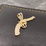 14 karaat gouden hanger revolver kettinghanger, Ophalen of Verzenden, Nieuw, Goud, Kruis of Symbool