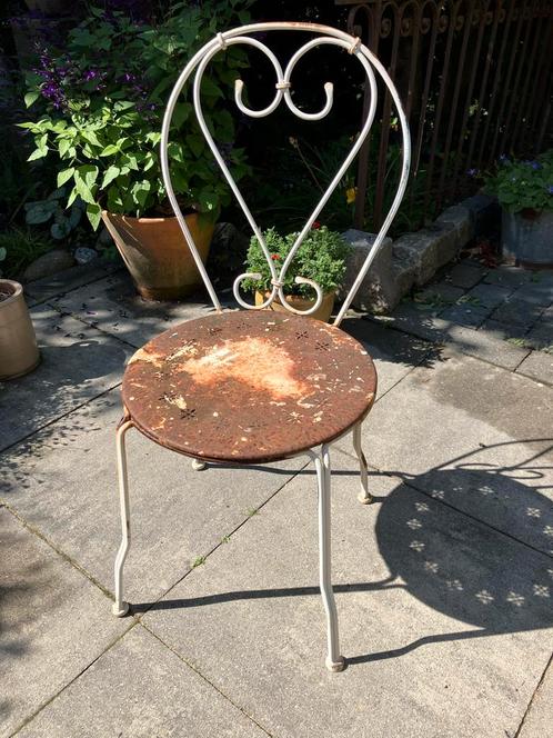Vintage Tuinstoel Metaal Wit, Huis en Inrichting, Stoelen, Gebruikt, Eén, Metaal, Wit, Ophalen