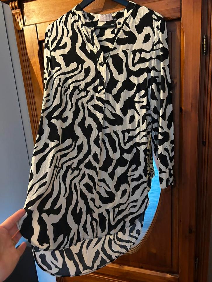 Cassis tuniek, blouse | maat 40 | zwart, room-wit, Kleding | Dames, Blouses en Tunieken, Zo goed als nieuw, Maat 42/44 (L), Wit